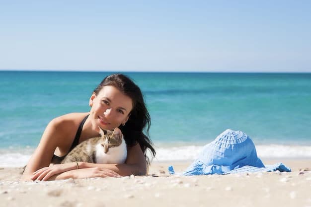 young woman with kitten beach 632496 31